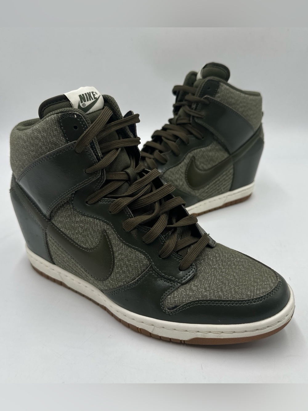 Nike Dunk Sky Hi Essential Wedge Cargo Khaki Sail Gum 644877-301 Womens 11.5